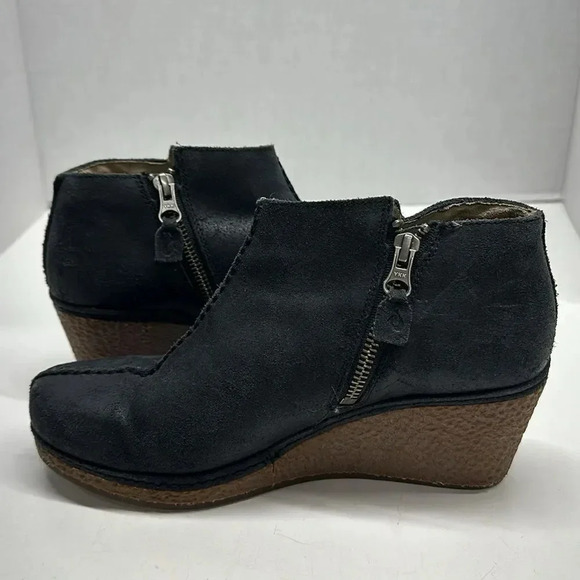 Olukai Humu Ankle Booties Leather Suede Wedge Boots Zip Up Black Womens Size 8 - Picture 8 of 12